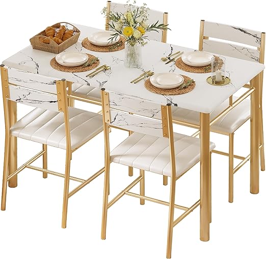 4-Piece Dining Table Set with Upholstered Chairs