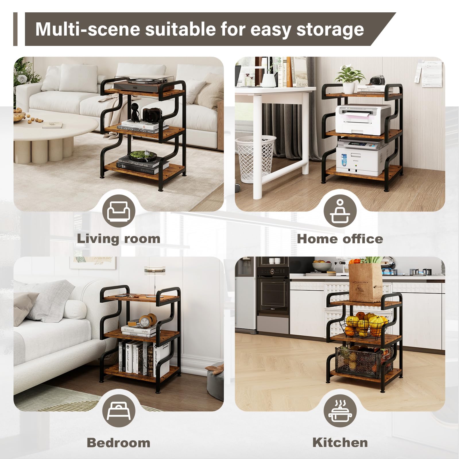 3-Tier Printer Stand with Wheels Movable Storage Cart