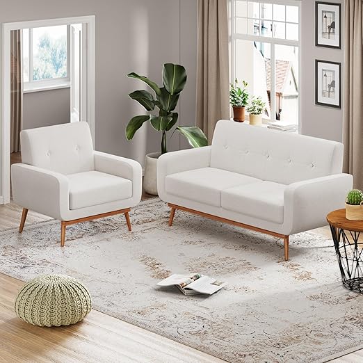 Button Tufted Living Room Set - 3 Piece Upholstered Sofa Collection