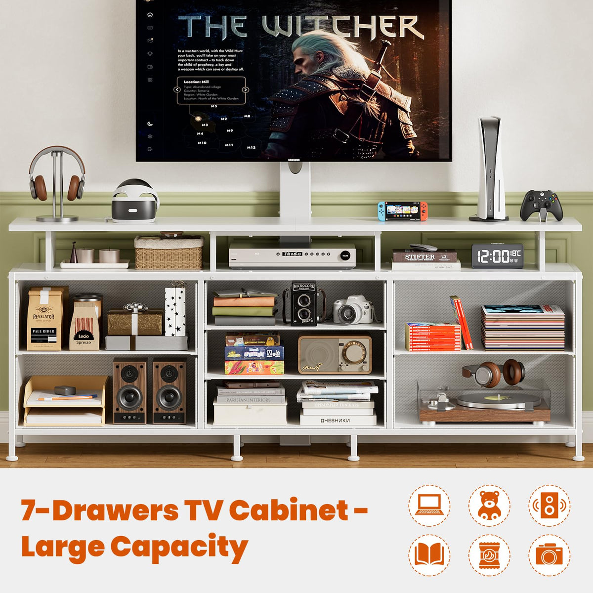 63" TV Stand with Mount and 7 Drawers