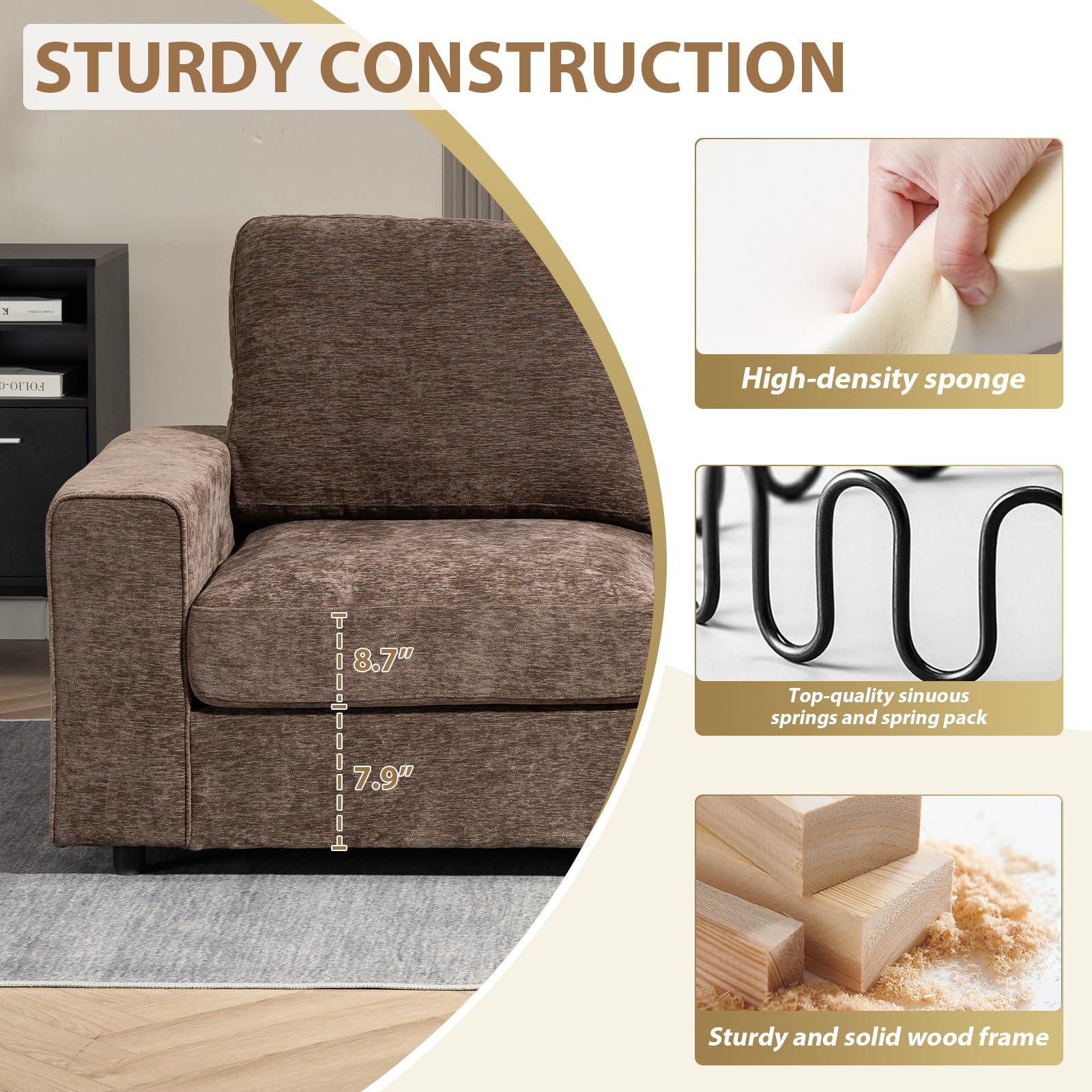 71" Modular Chenille Loveseat Sofa