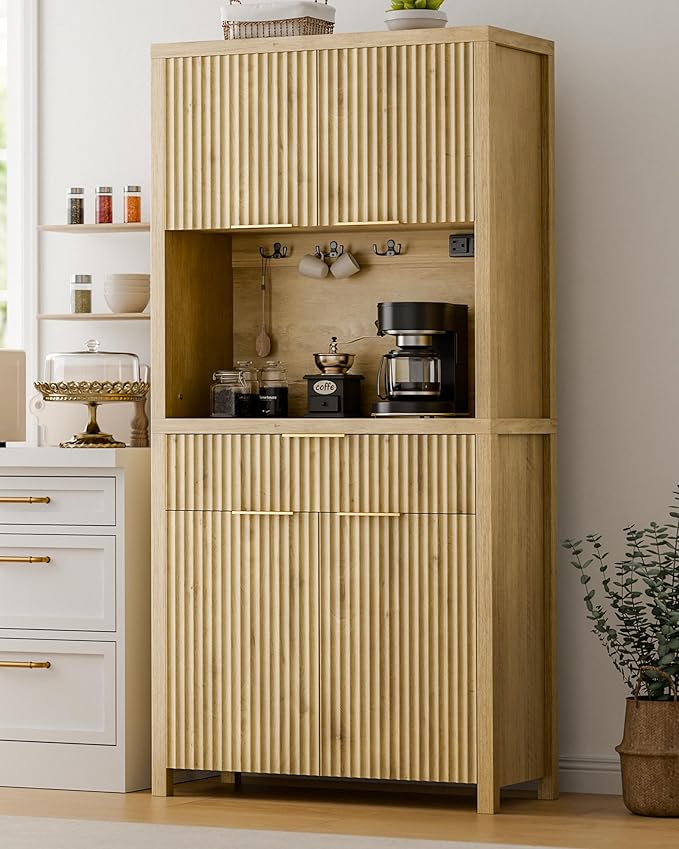 71" Fluted Pantry Cabinet with Charging Station