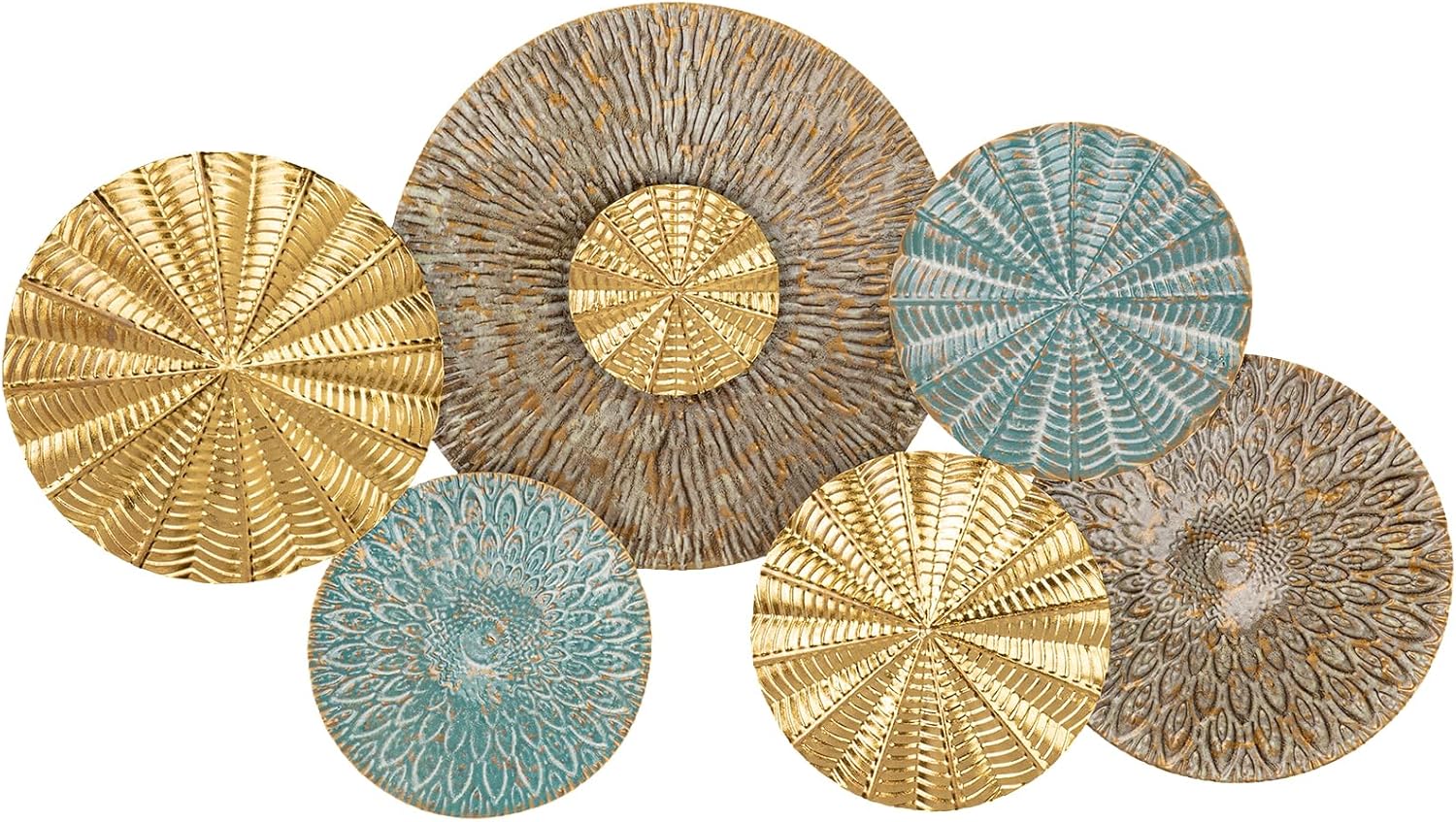 Modern Floral Metal Wall Art - Black Gold White Decorative Flower Sculpture
