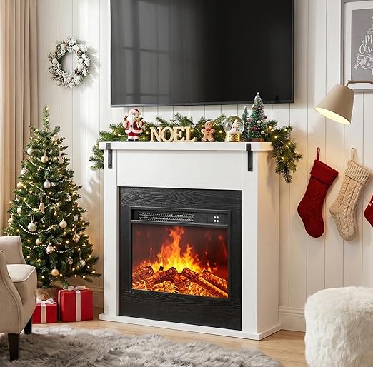 36" Electric Fireplace TV Stand with Mantel