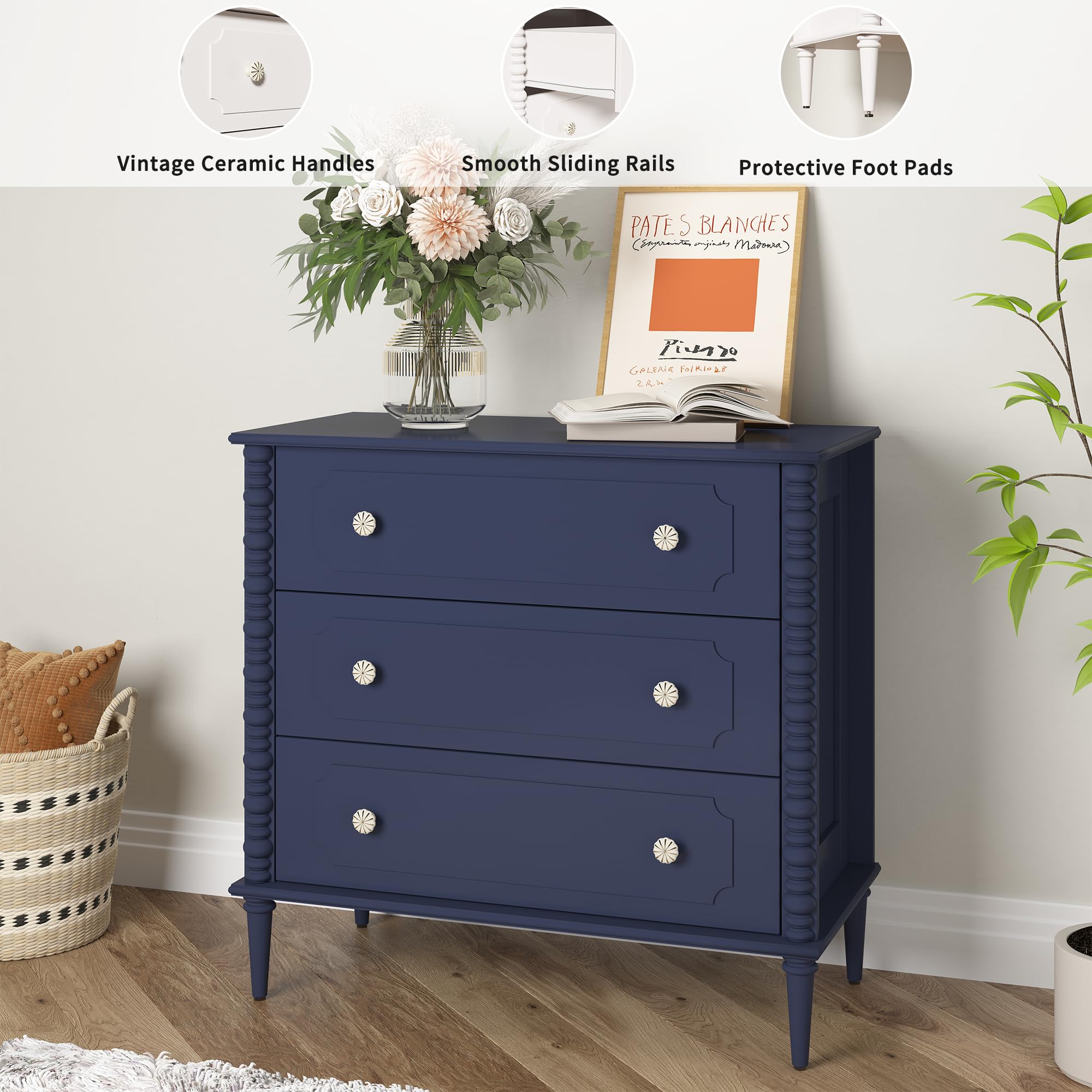 3 Drawer Dresser with Turned Legs