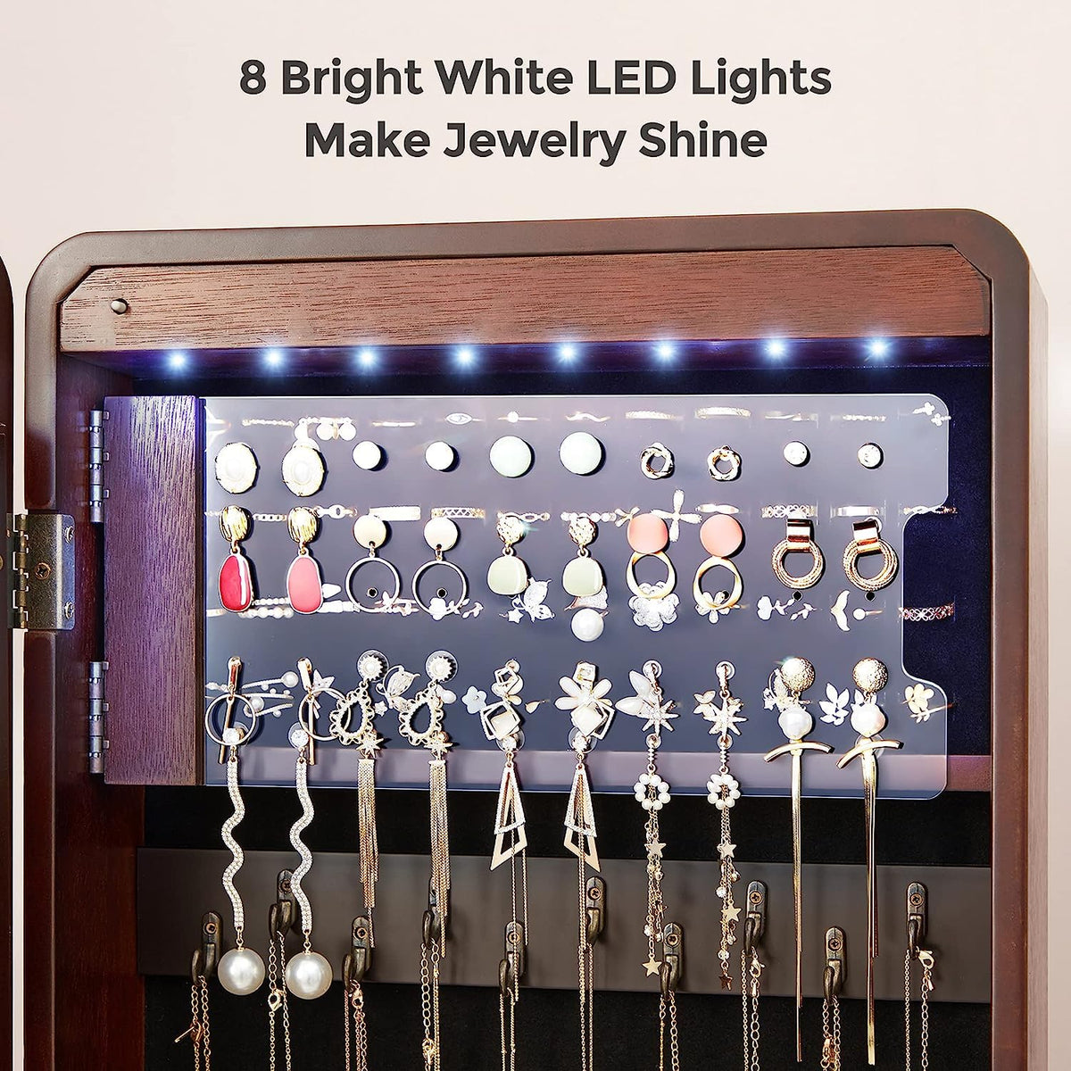 Aria Standing Jewelry Armoire with LED Mirror