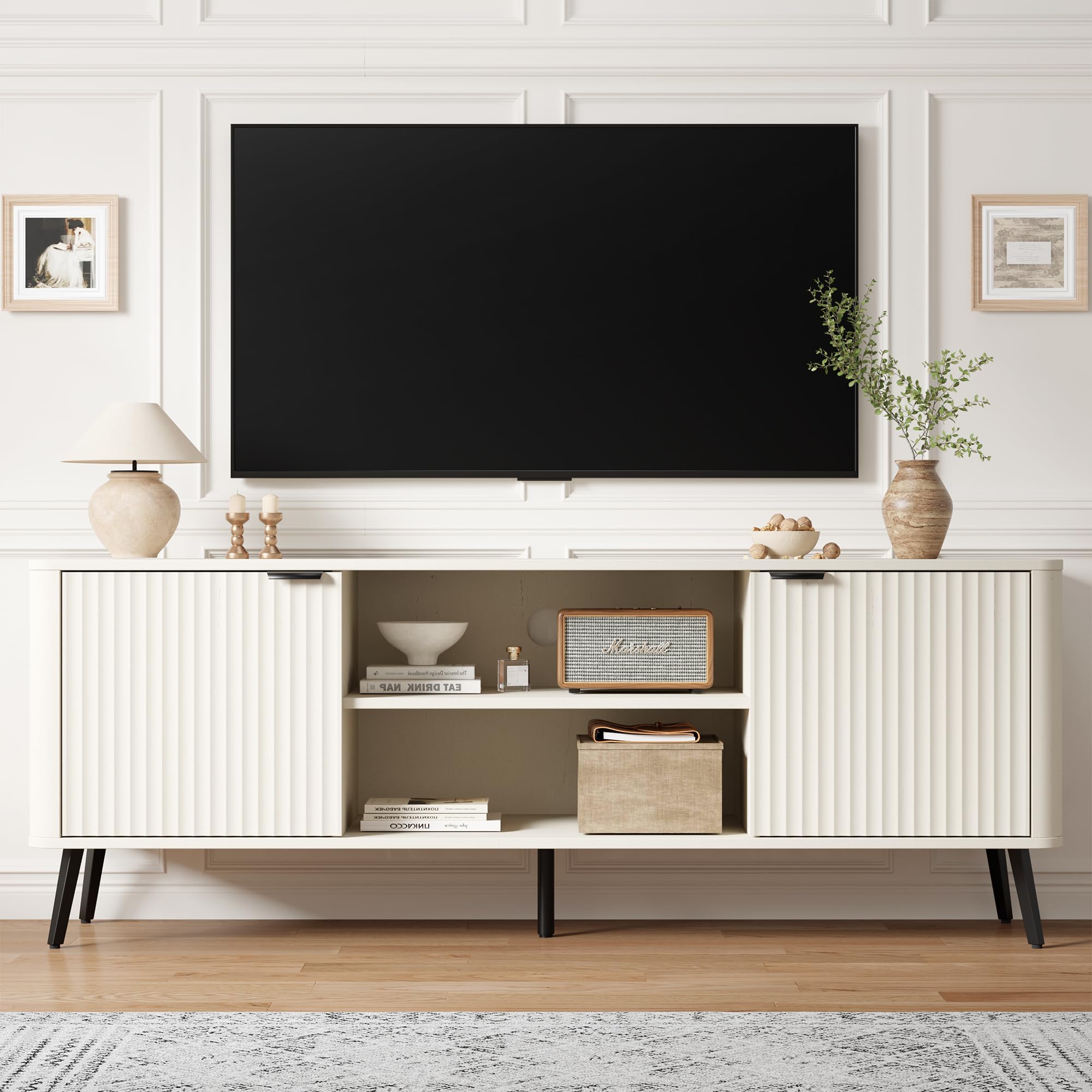 58" Modern TV Stand with Fluted Door Storage