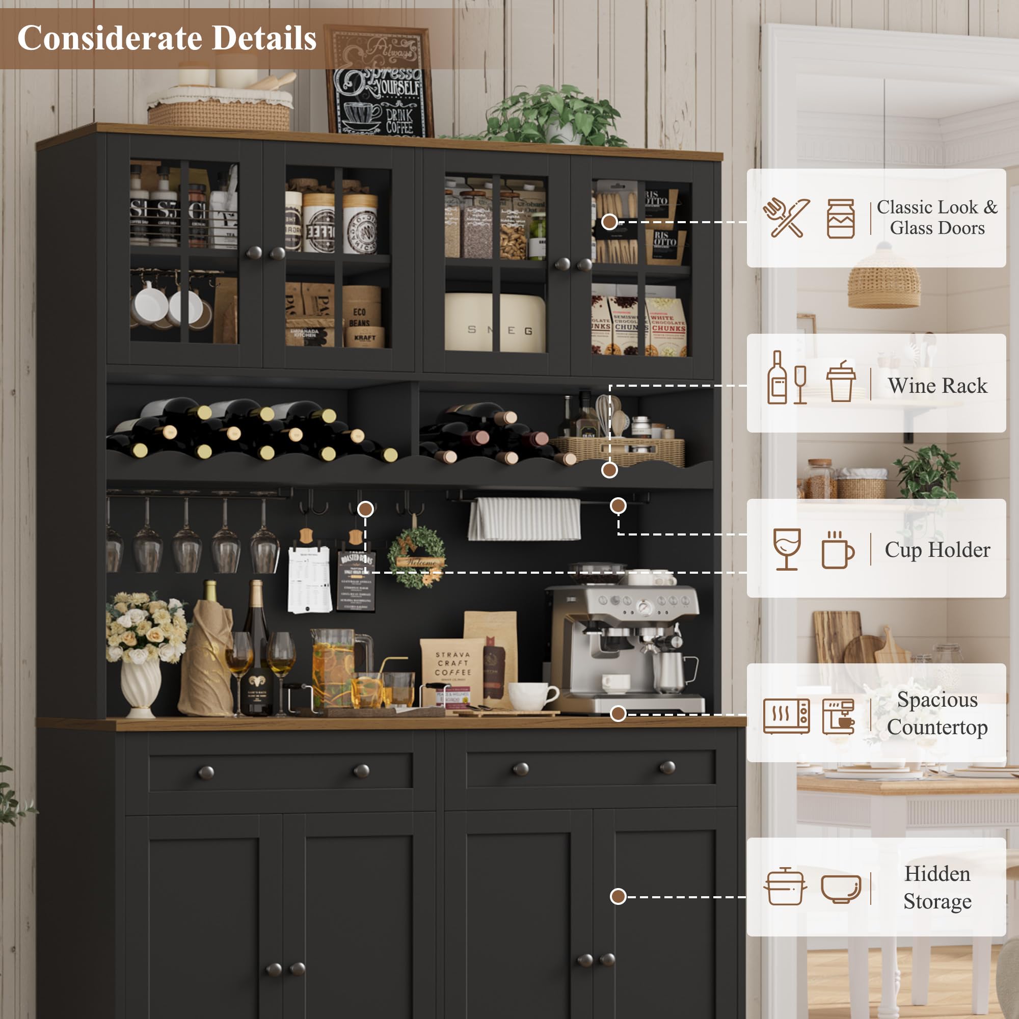 Kitchen Pantry Cabinet with Charging Station
