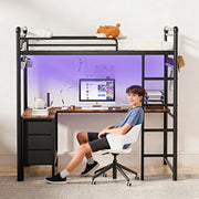 Twin Loft Bed with Desk and Stairs