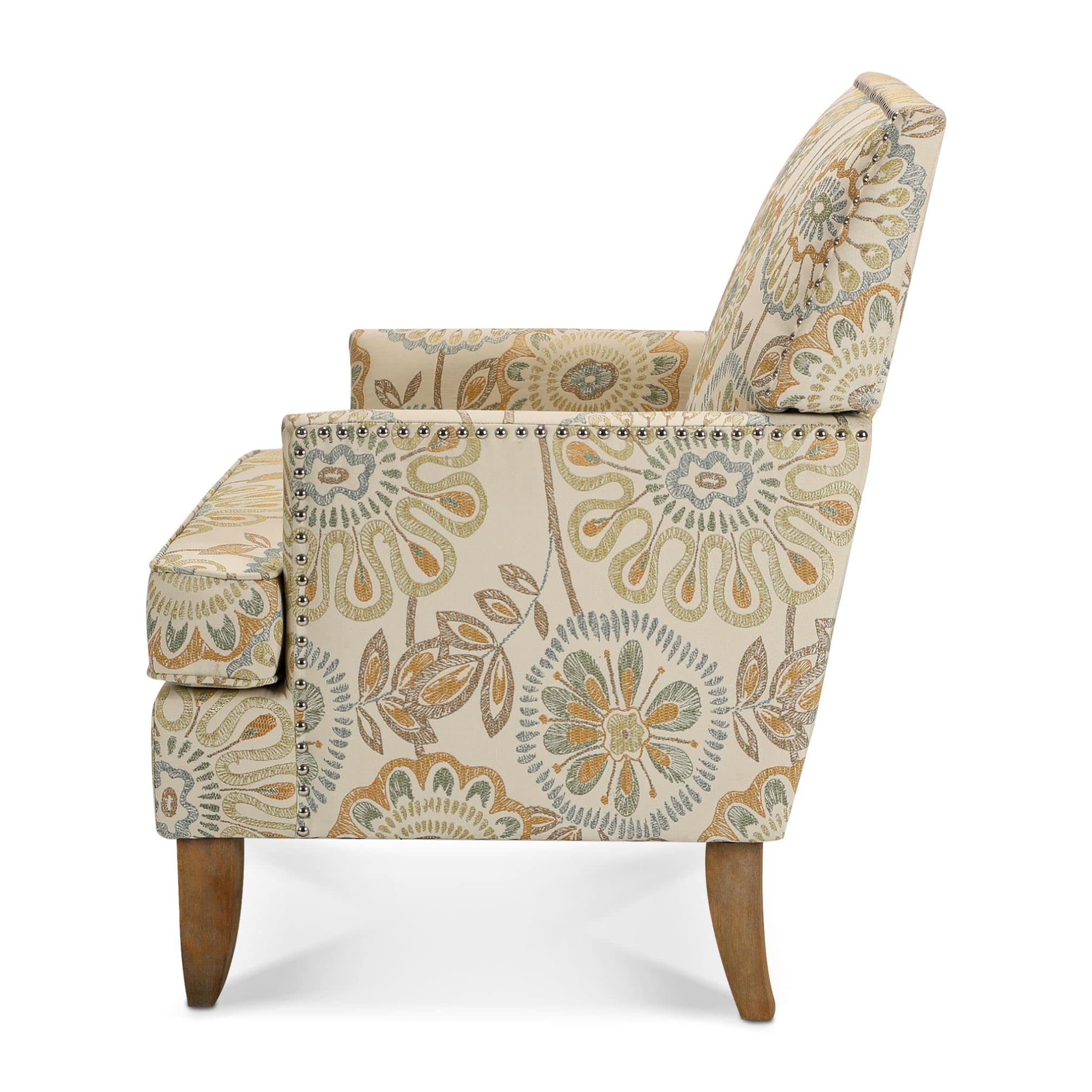 Wingback Accent Chair with Floral Fabric Upholstery
