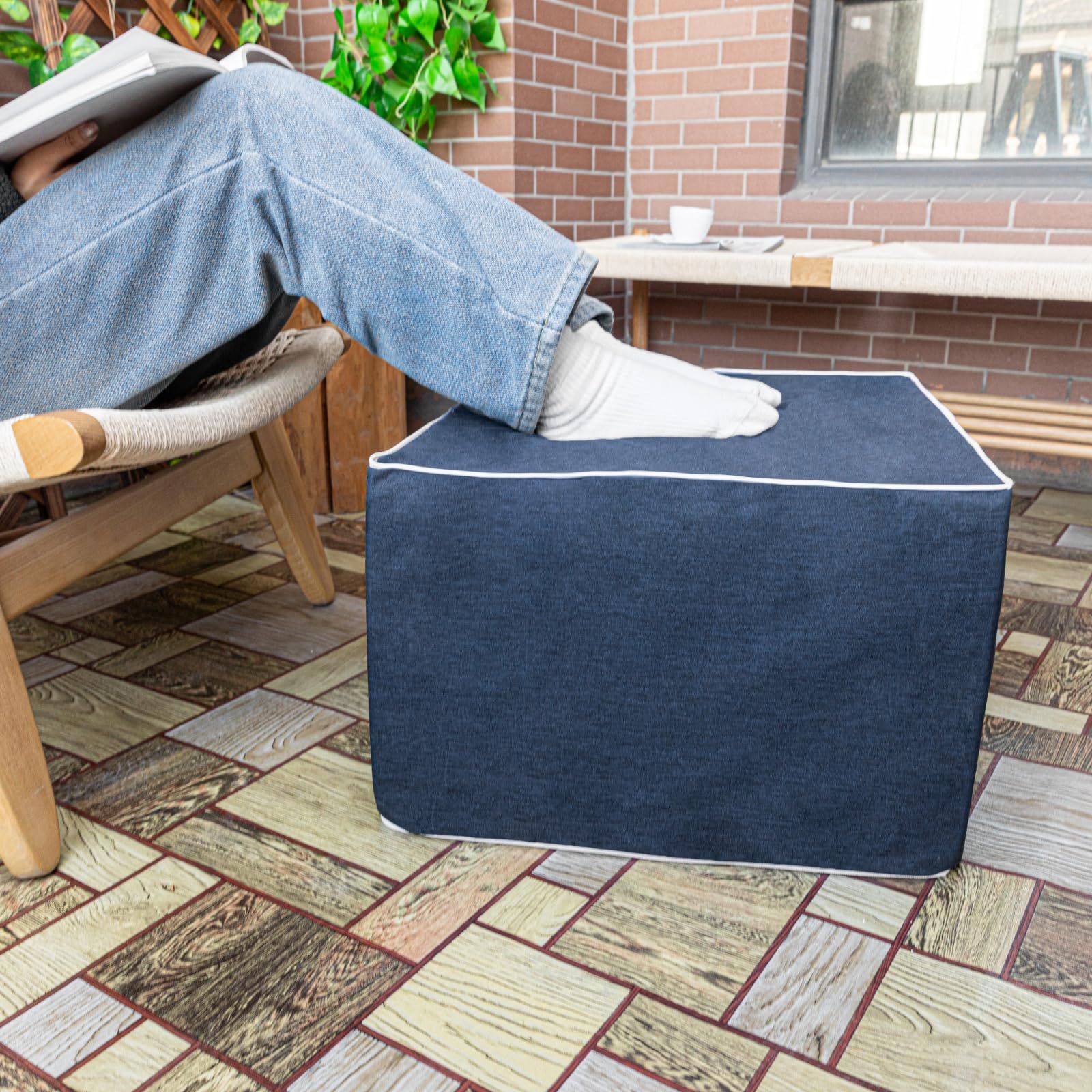 Outdoor Square Ottoman 20x20x14 Inches Waterproof Foam Footstool