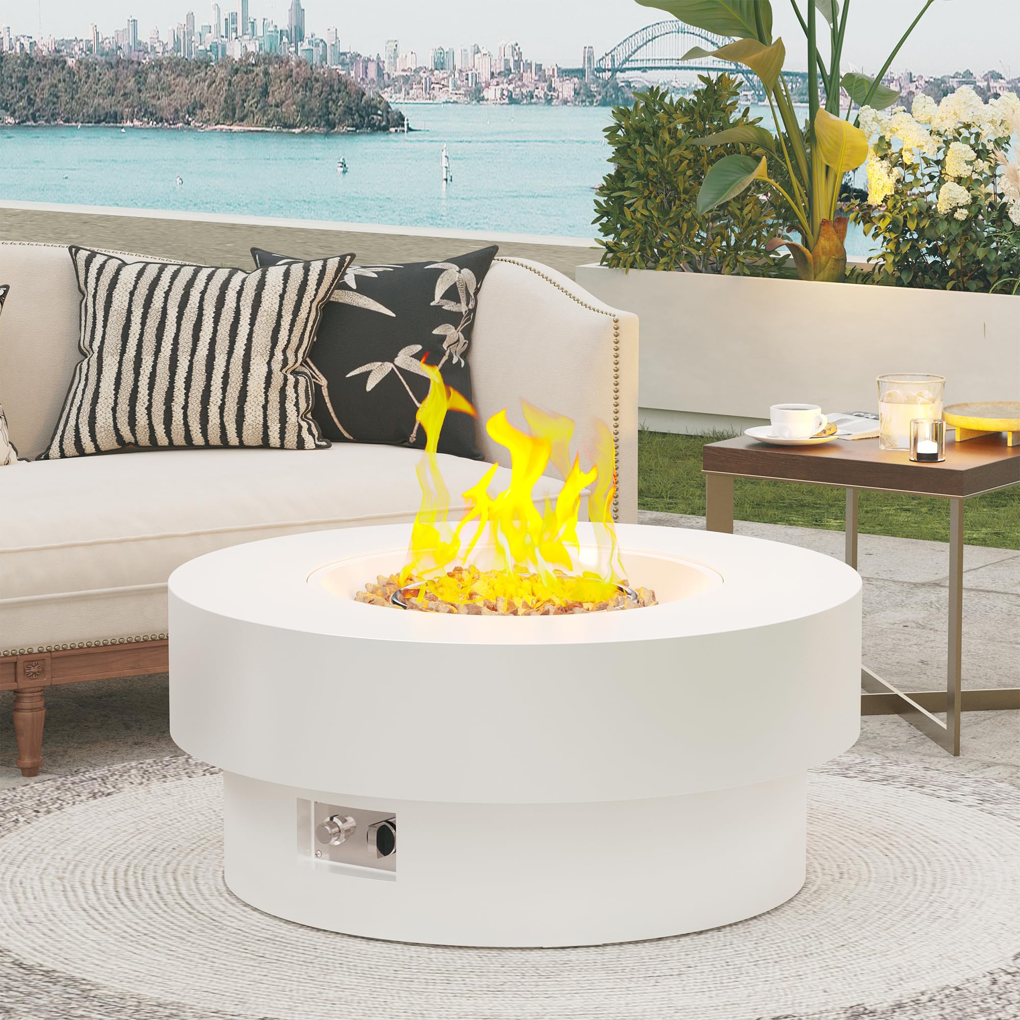 32.5 Inch Propane Fire Pit Table - 50,000 BTU Round Outdoor Patio