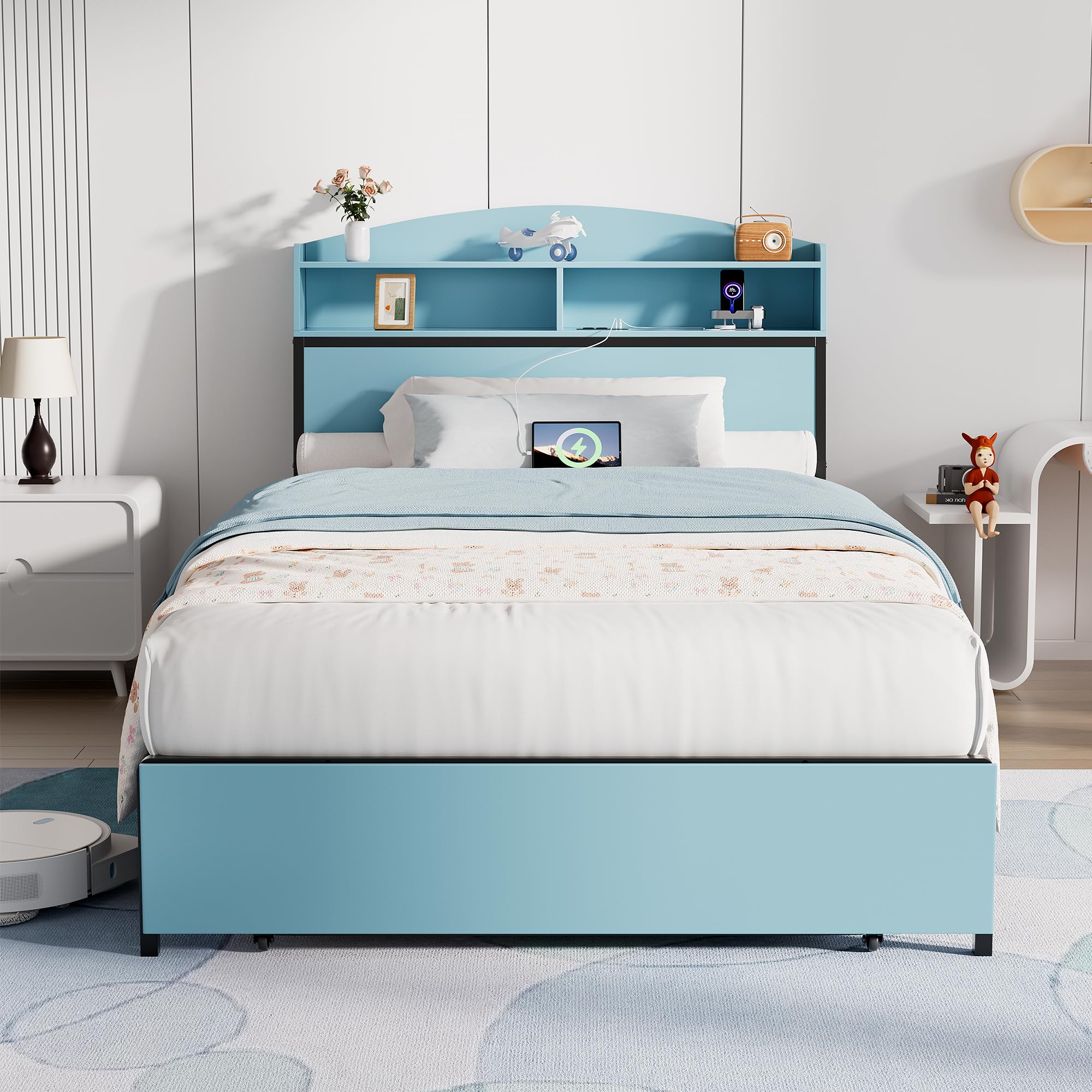 Twin Bed Frame with Storage and Charging Station