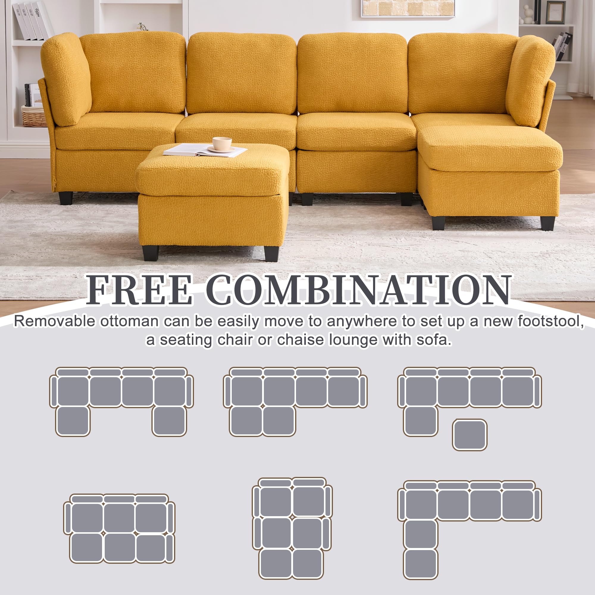 6-Seat U-Shaped Modular Sectional Sofa with Storage Ottoman