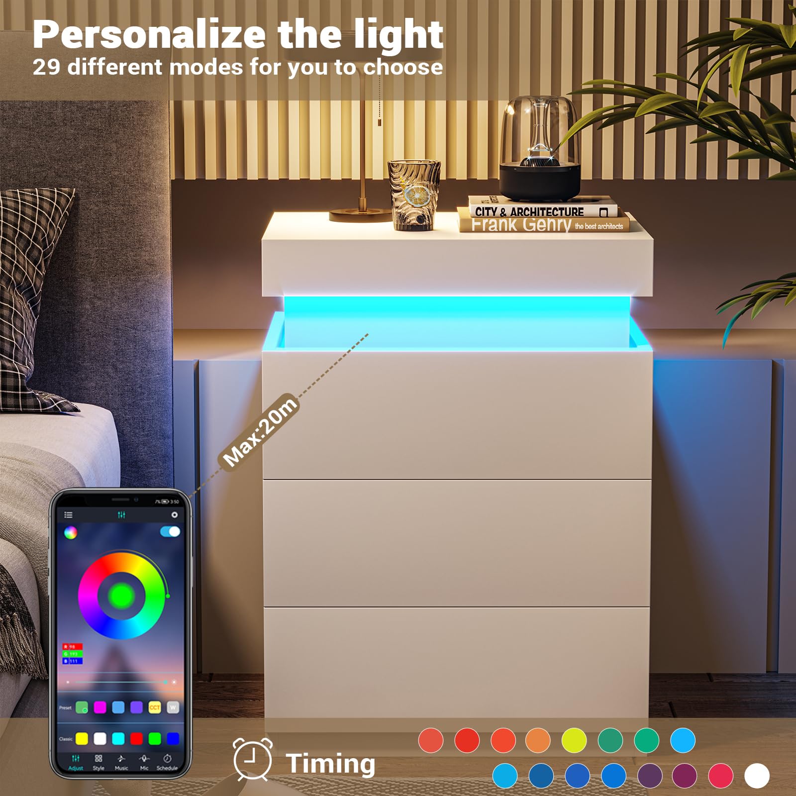 LED Nightstand with Charging Station