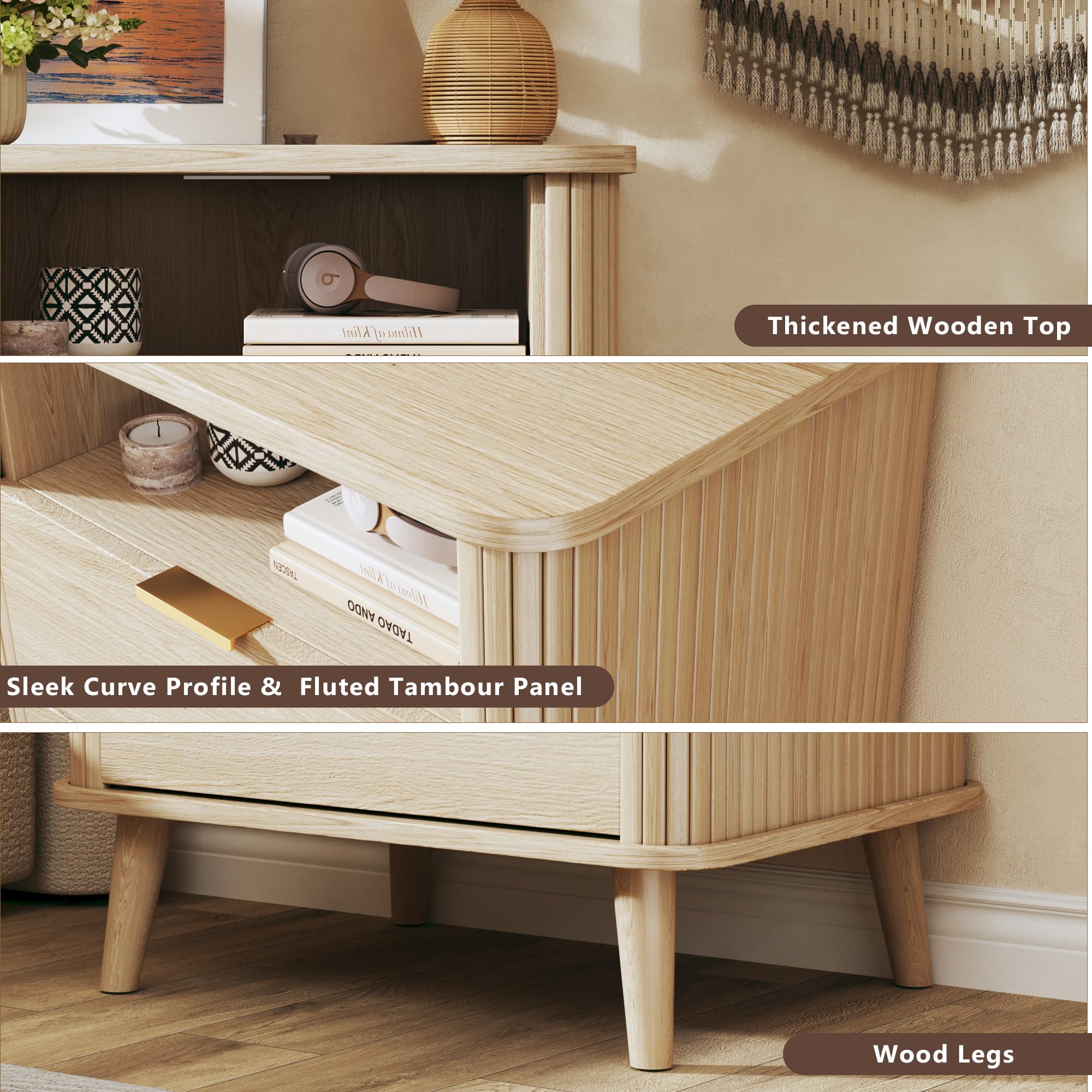 Fluted Nightstand with Charging Station