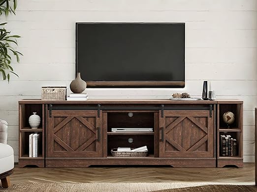 Modern Farmhouse 3-in-1 TV Stand for 95" TVs with Sliding Barn Doors