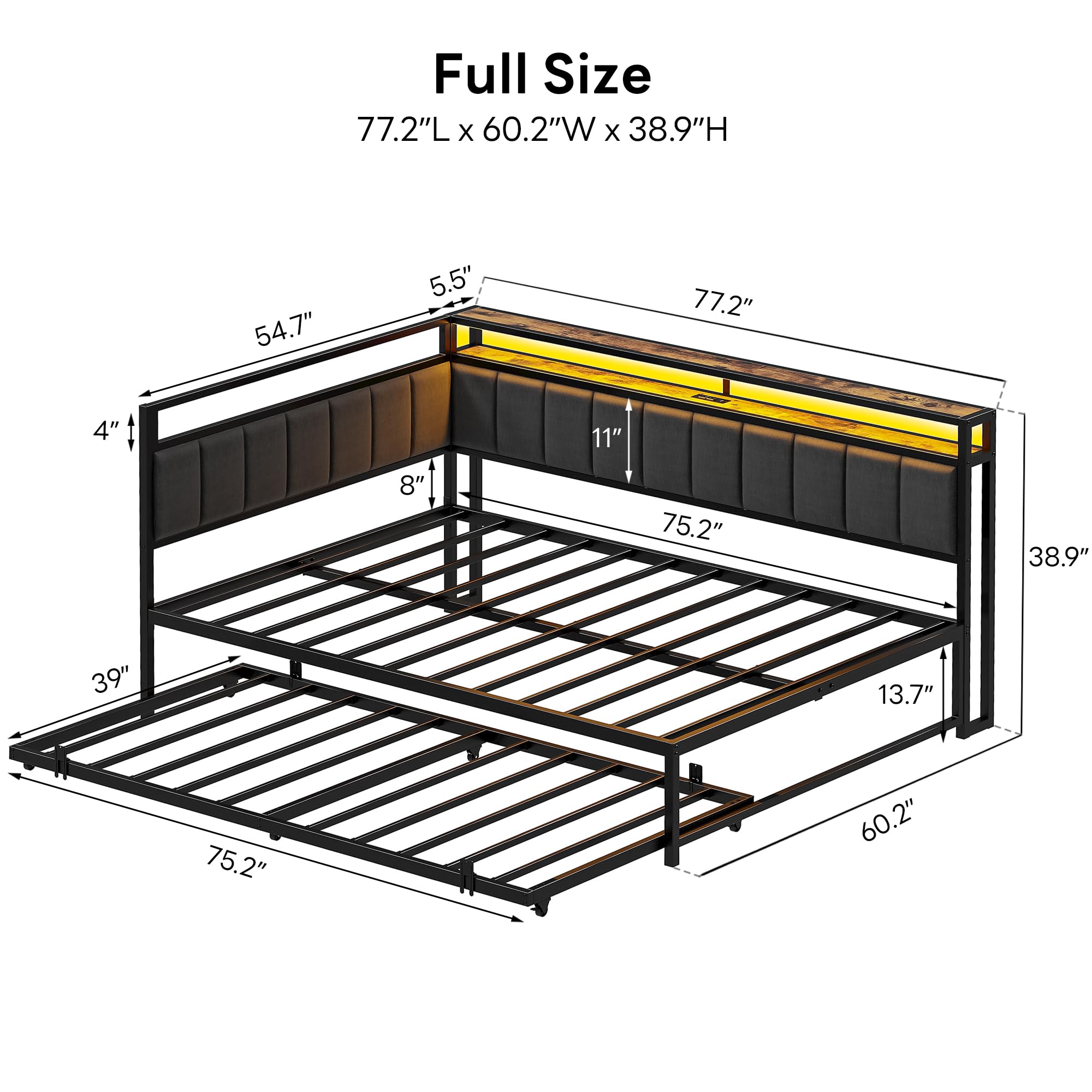 Full Daybed with Trundle and LED Lights