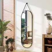 Full Length Oval Wall Mirror 16x48 with Leather Hanging Strap