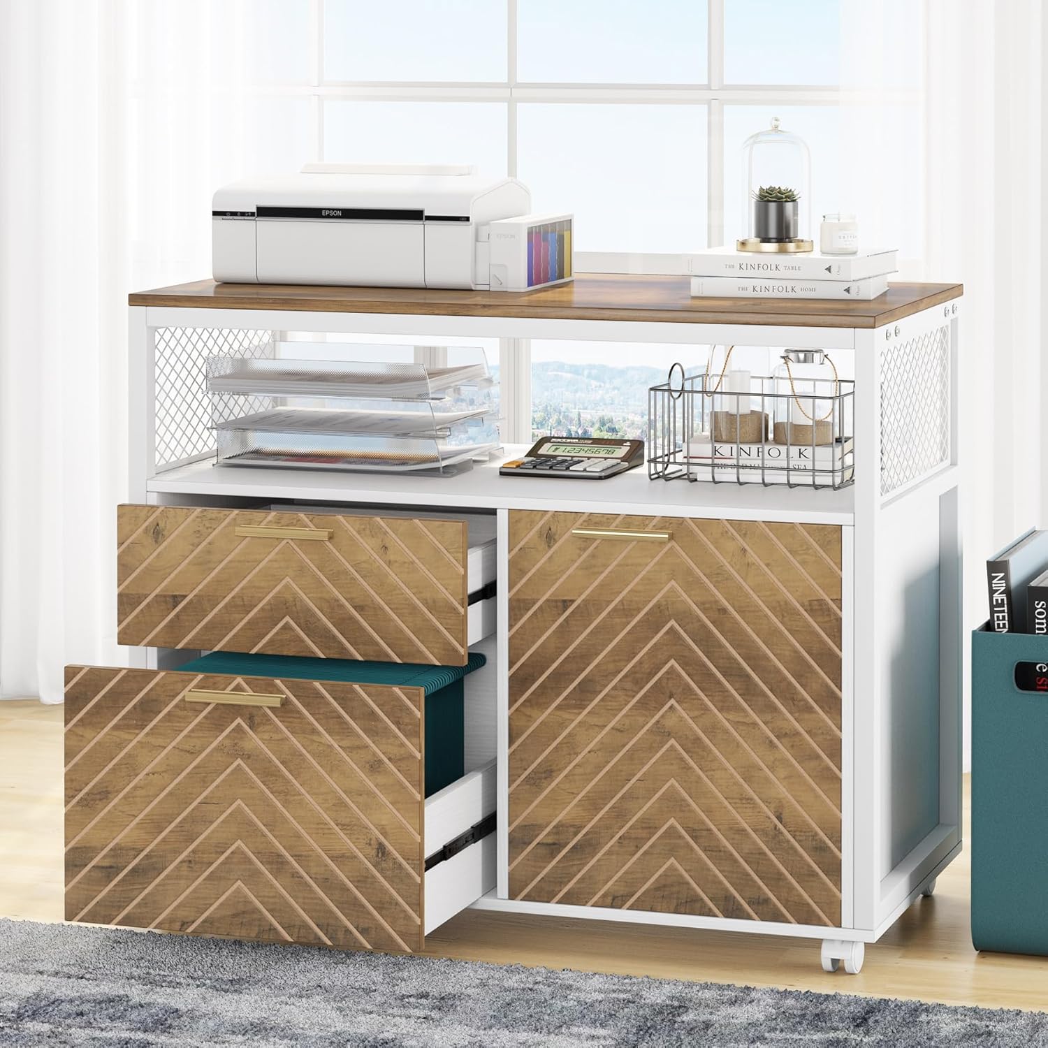 Lockable File Cabinet with Drawers and Rolling Casters