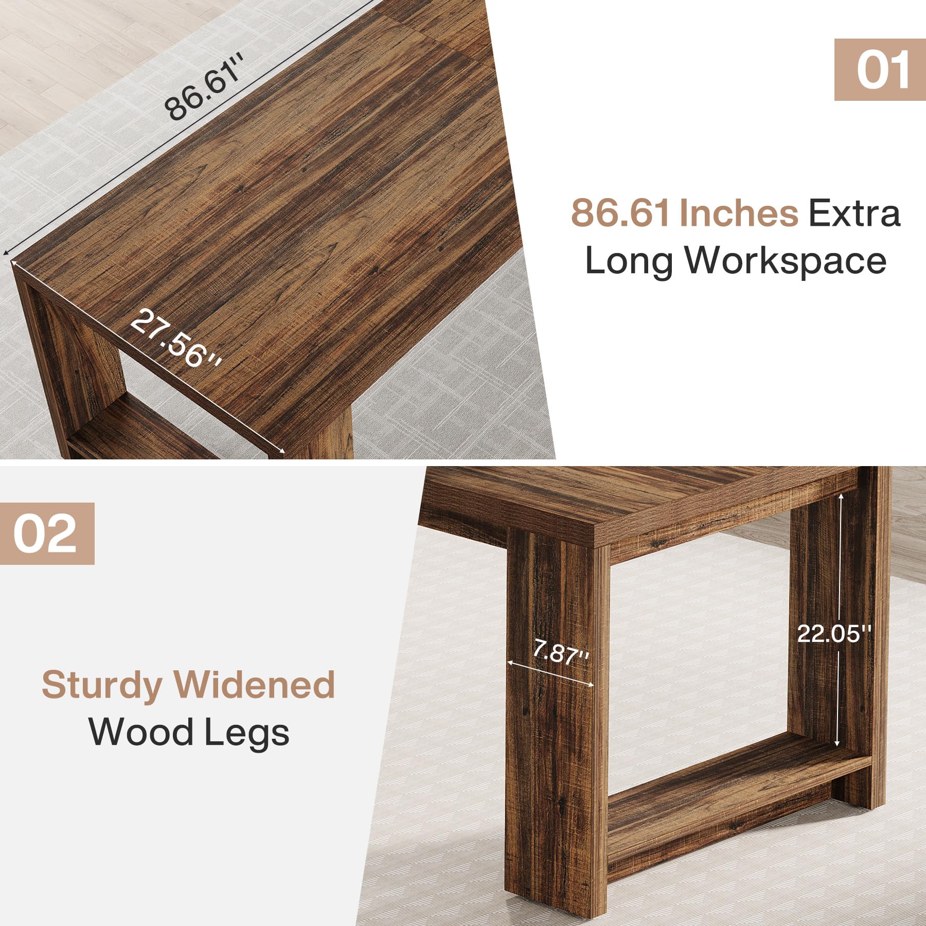 Two-Person Executive Desk 86.6" Rustic Brown