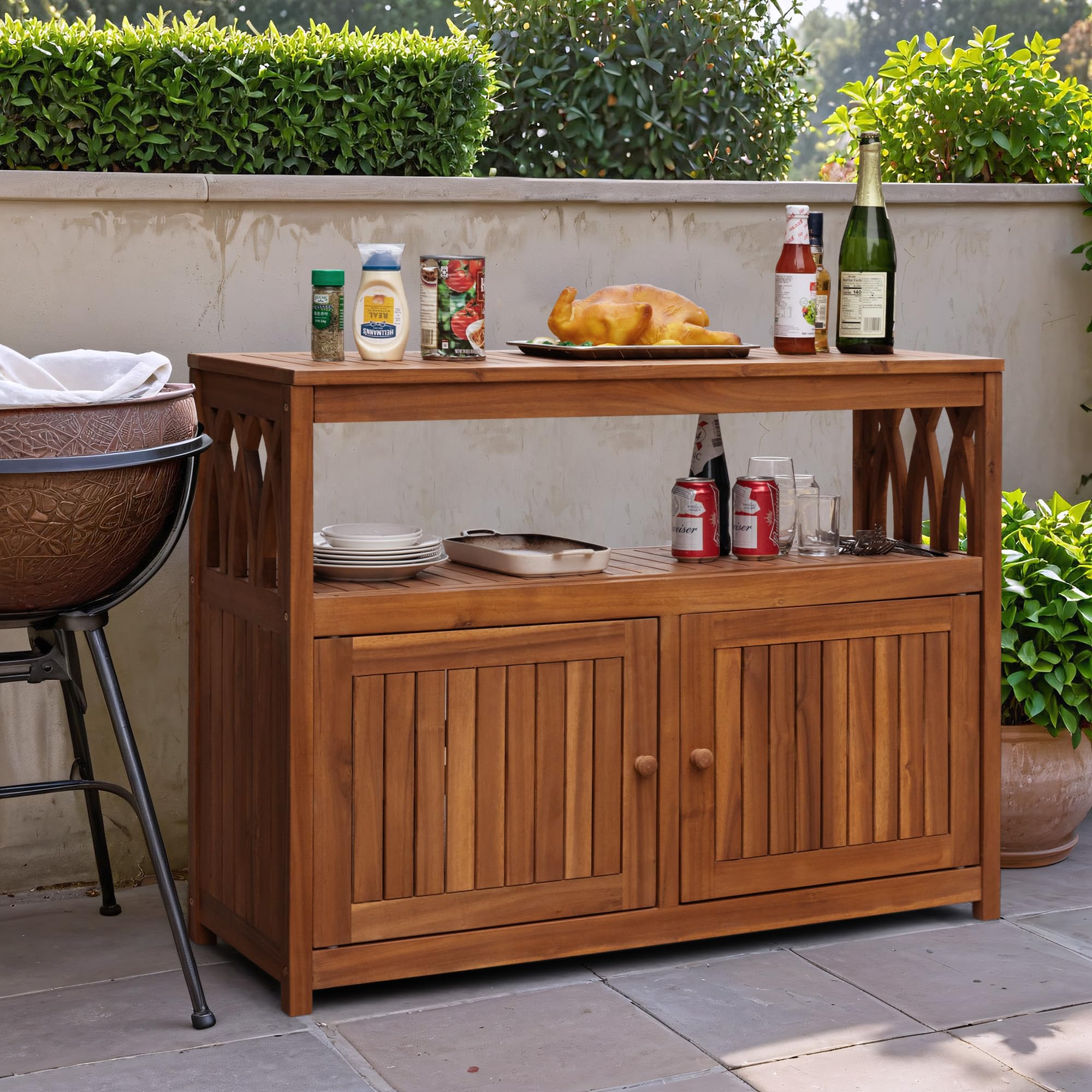 Outdoor Storage Cabinet Weatherproof Acacia Wood with Magnetic Doors
