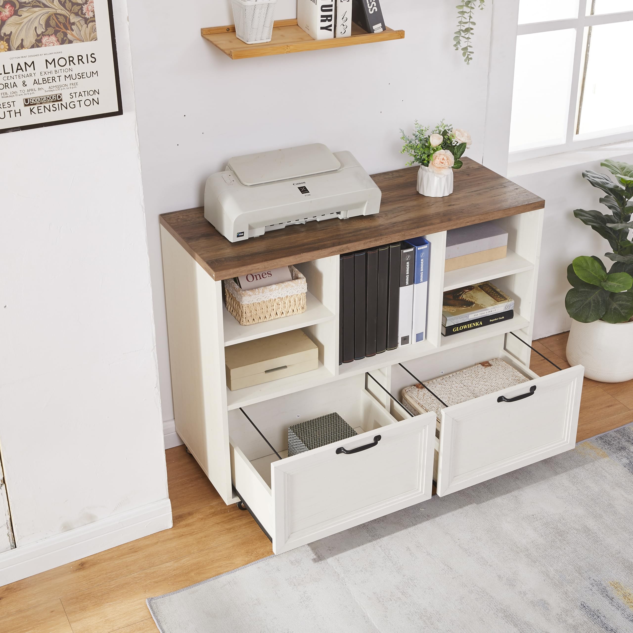 Farmhouse Wood File Cabinet with Wheels