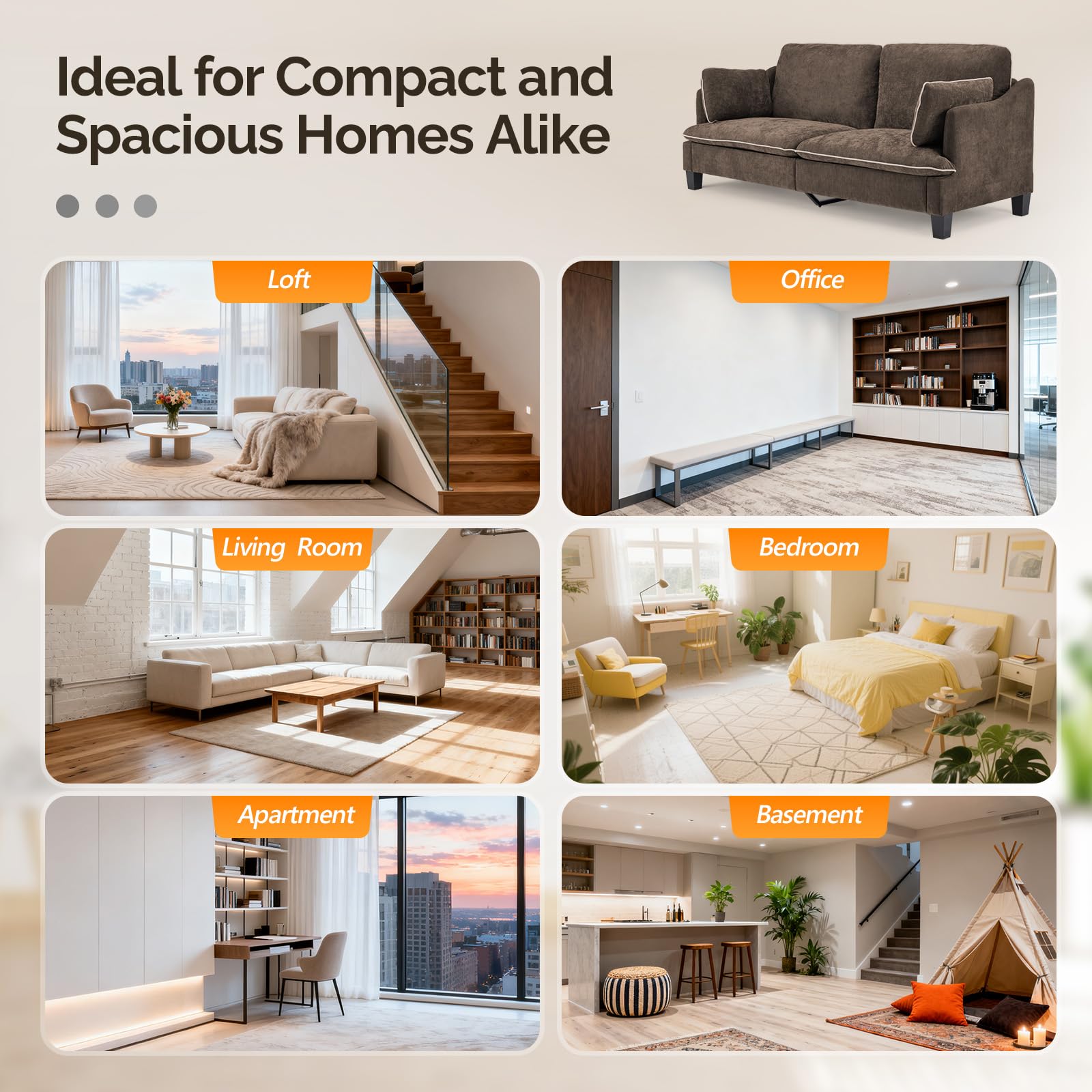 VINGLI 84" Modern Sofa Couch, Linen Velvet 2-Seater Loveseat with Piped Cushions, Removable Cover & 2 Throw Pillows, Upholstered Couches for Living Room, Apartment, Office