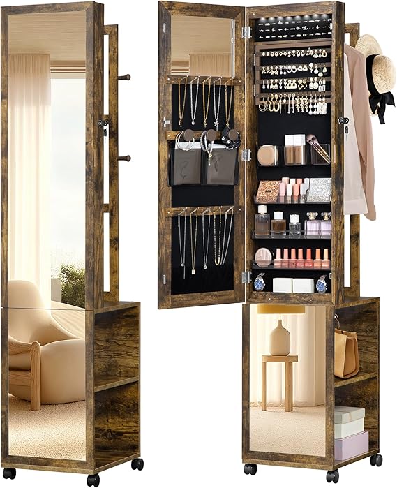 8 LED Jewelry Cabinet Armoire with Full-Length Mirror