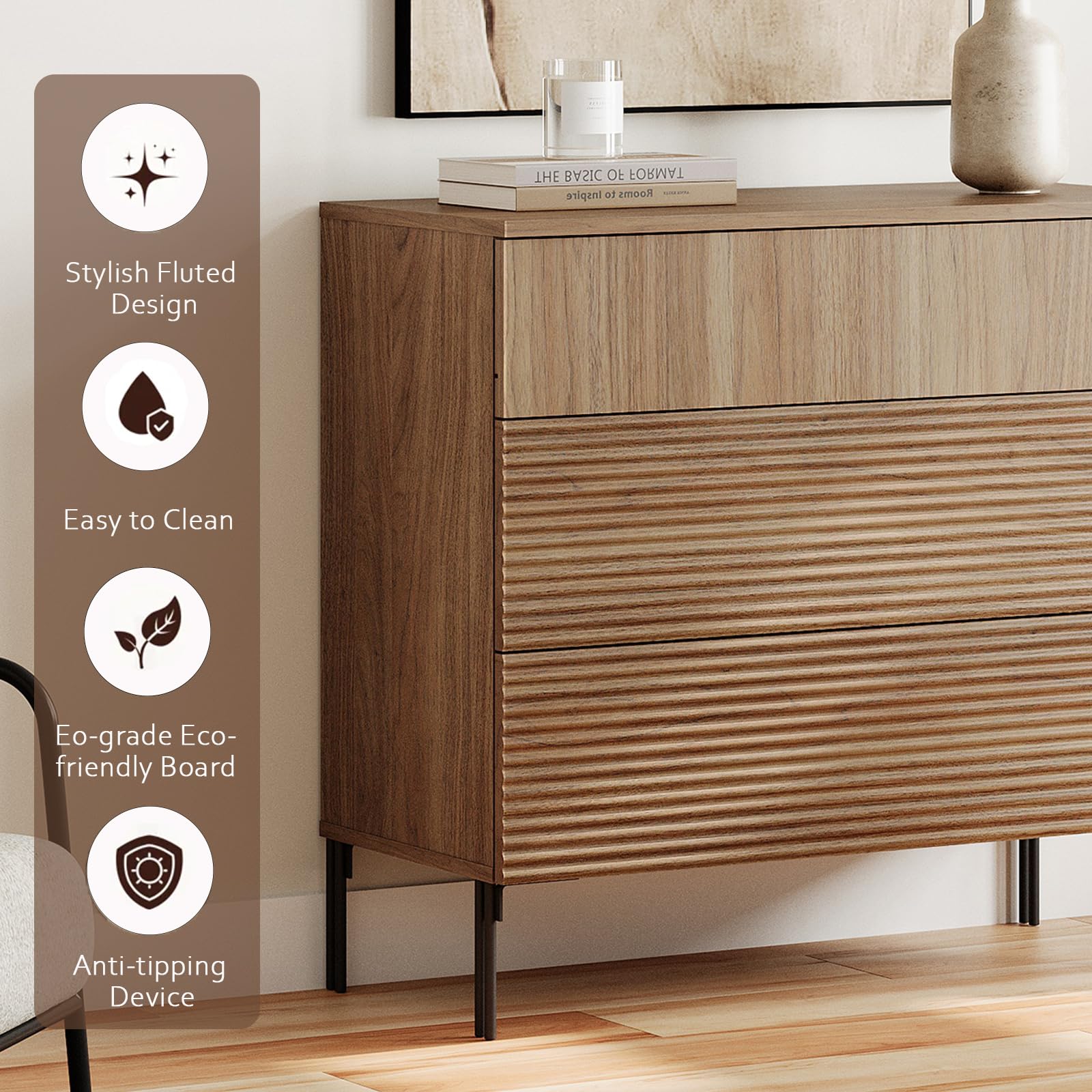 63" Fluted Sideboard Buffet Cabinet with Charging Station