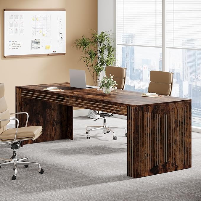 Large Conference Table 78.74" Rectangular Meeting Desk Walnut Brown