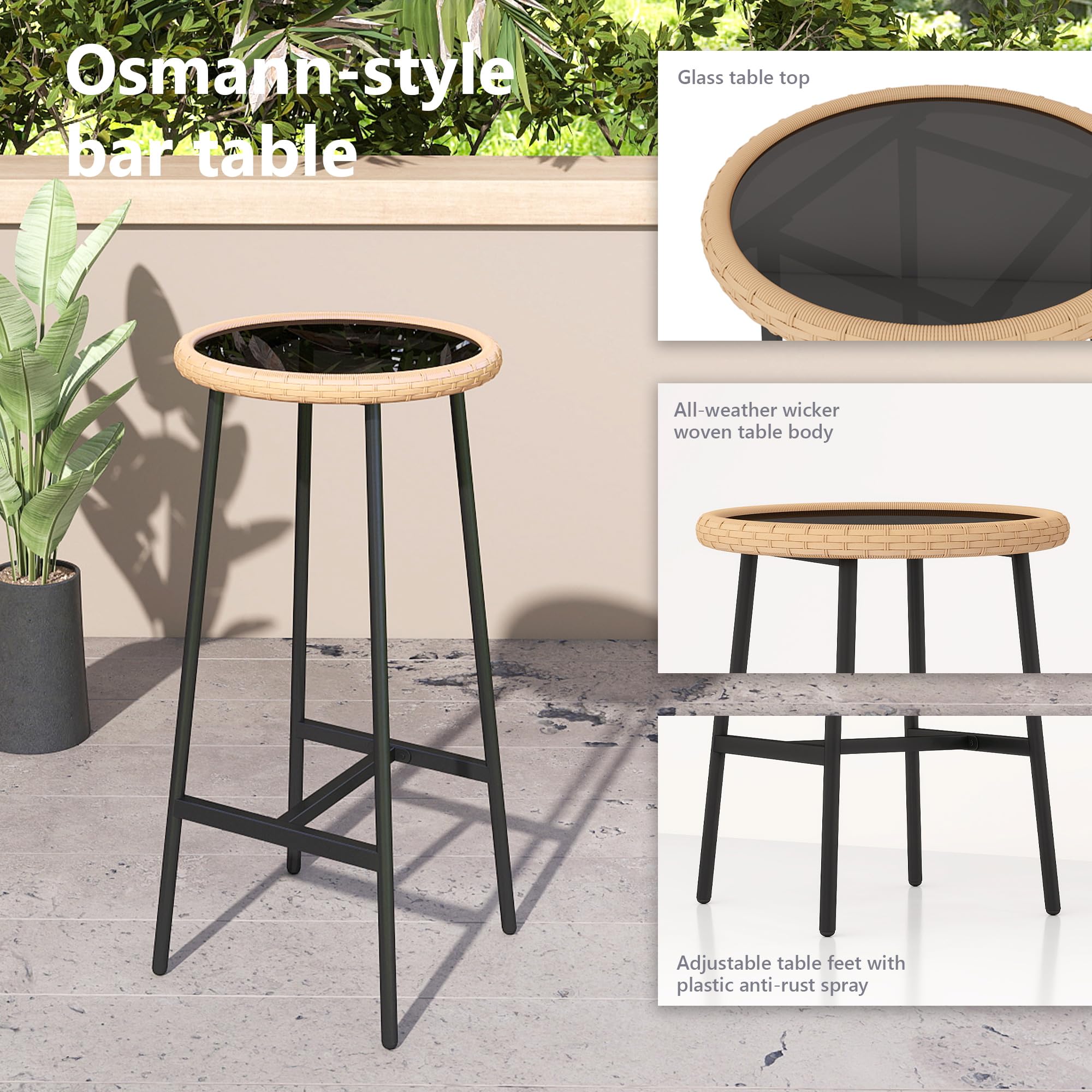 3-Piece Wicker Outdoor Bar Set with Stools