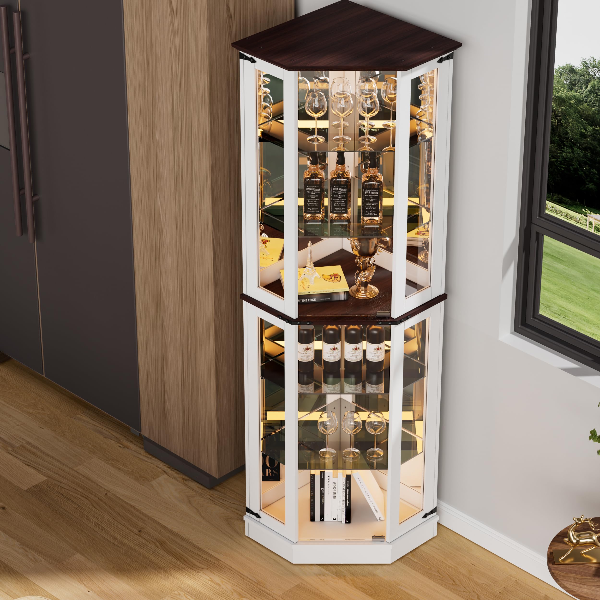 Farmhouse Display Curio Cabinet with LED Lights
