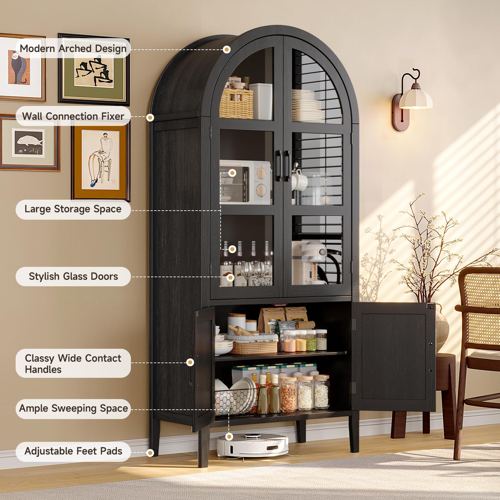 71" Tall Arched Cabinet with Glass Doors