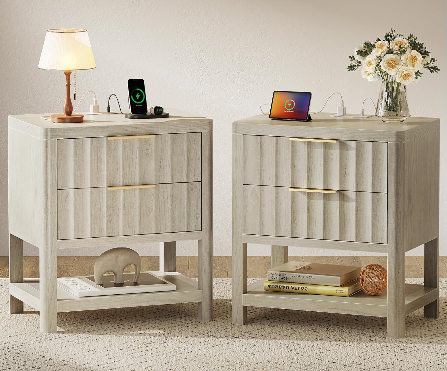 Tall Nightstand with Charging Station