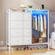 8-Drawer Dresser with Hanging Rack, Charging Station & LED Lights