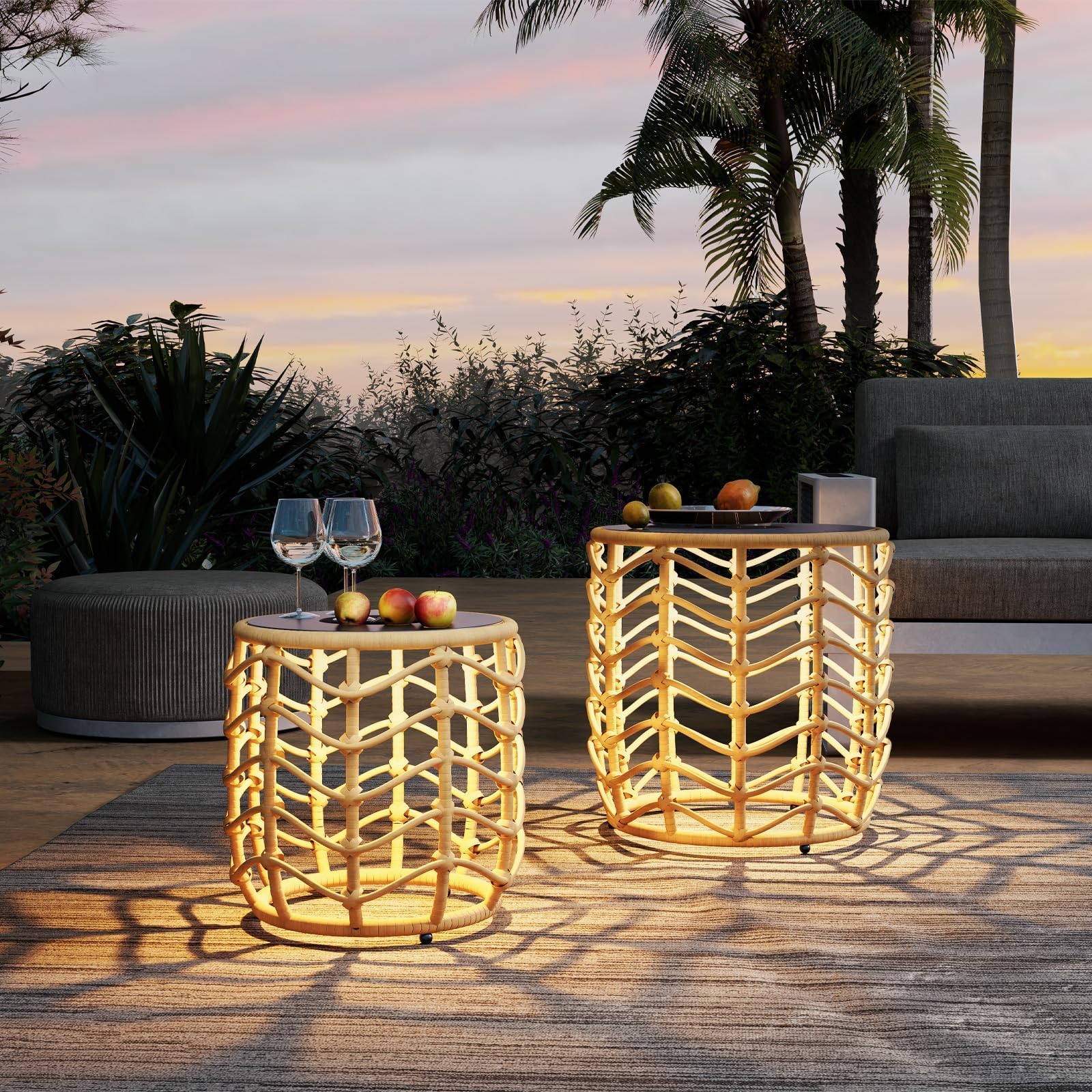 Boho Solar Nesting Tables with Built-in Lights