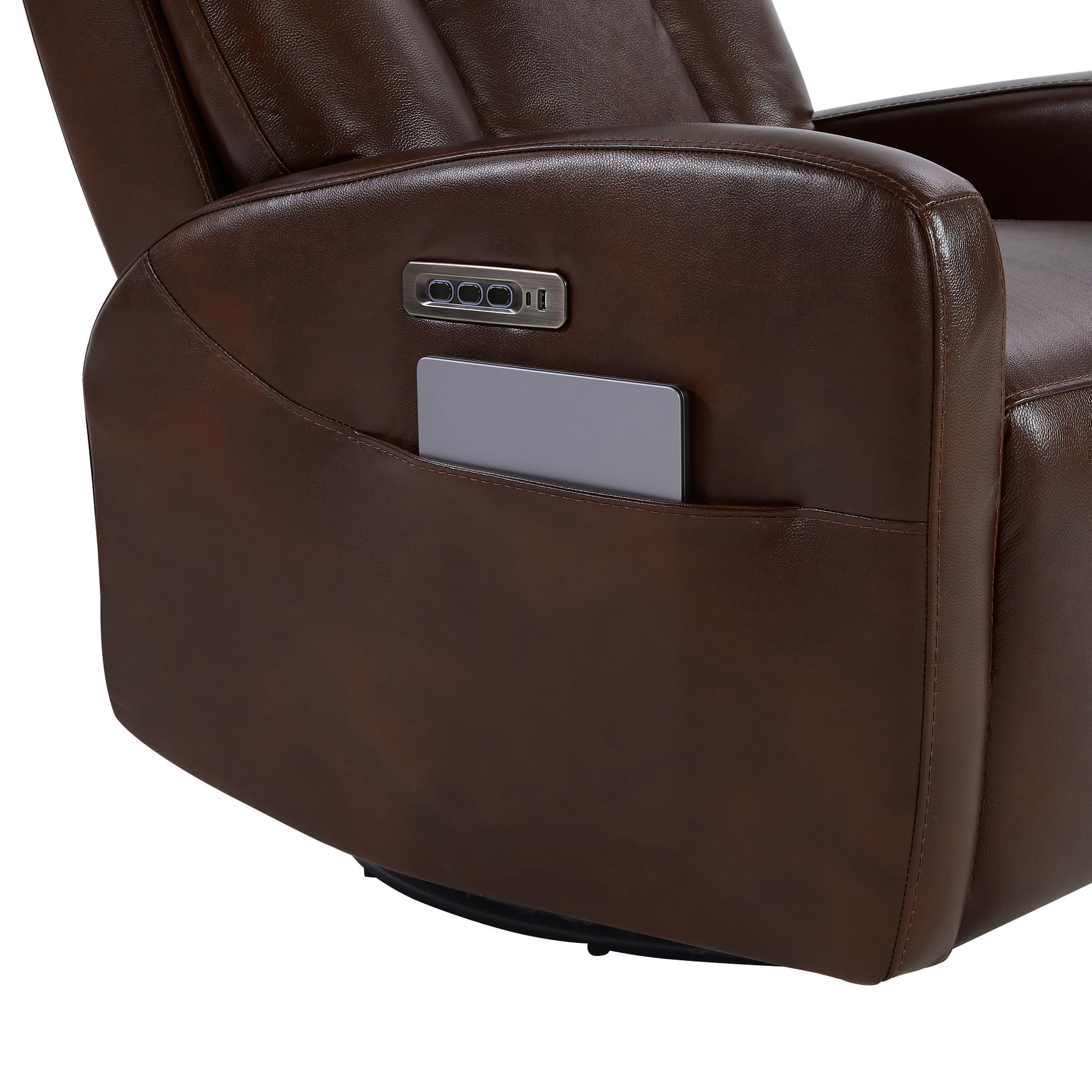 CHITA Leather Power Swivel Recliner Chair for Adults, Triple Motor Electric Rocker Recliner for Living Room with Adjustable Headrest and Lumbar Support, USB & Type-C Charging Ports, Cognac Brown