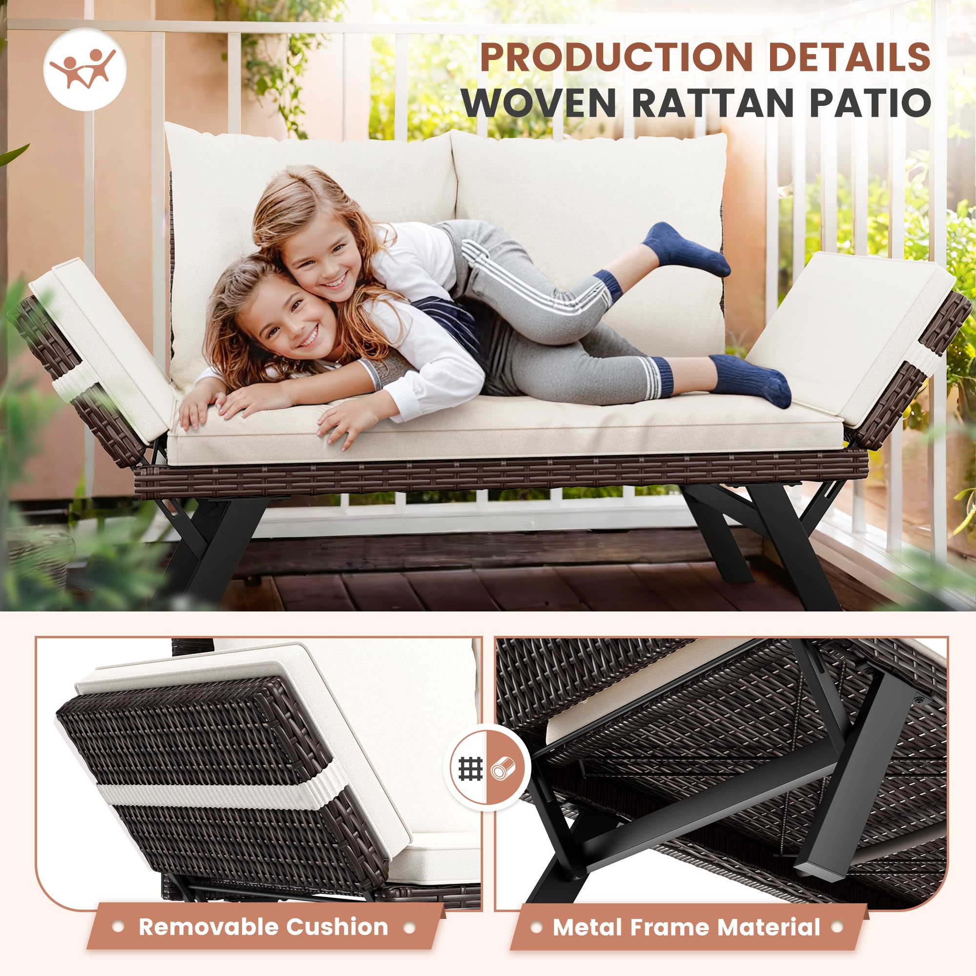 Outdoor Convertible Rattan Sofa Daybed