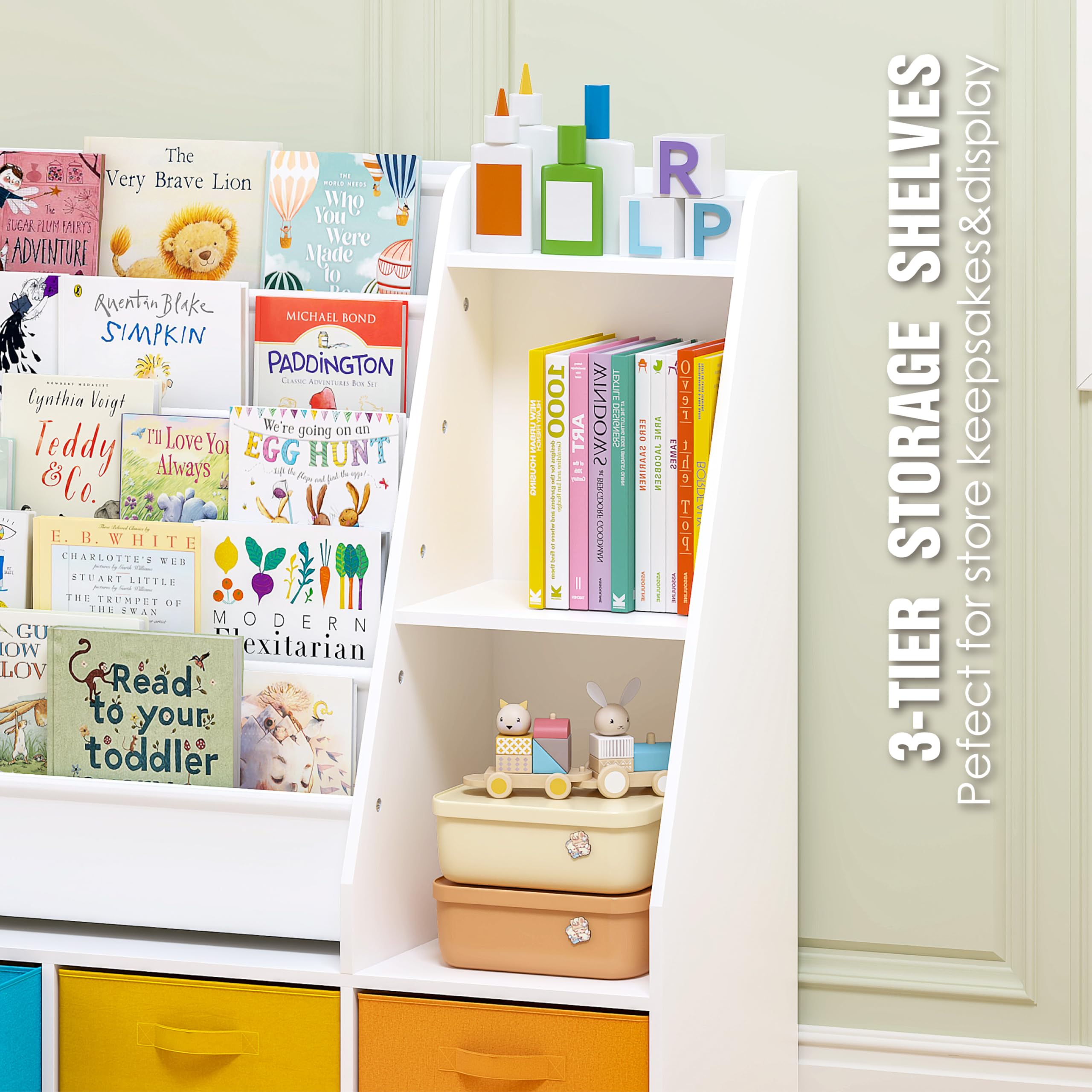 Kids Bookshelf with Storage Bins