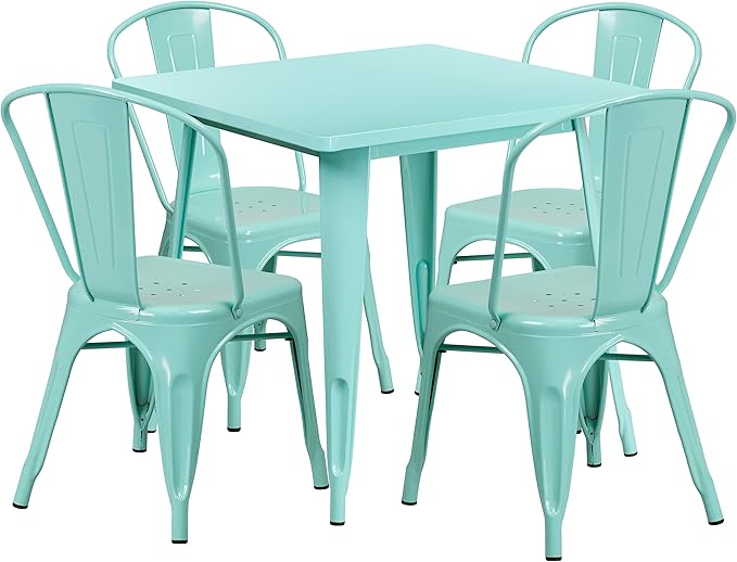 31.5" Square Metal Indoor-Outdoor Dining Table Set with 4 Chairs