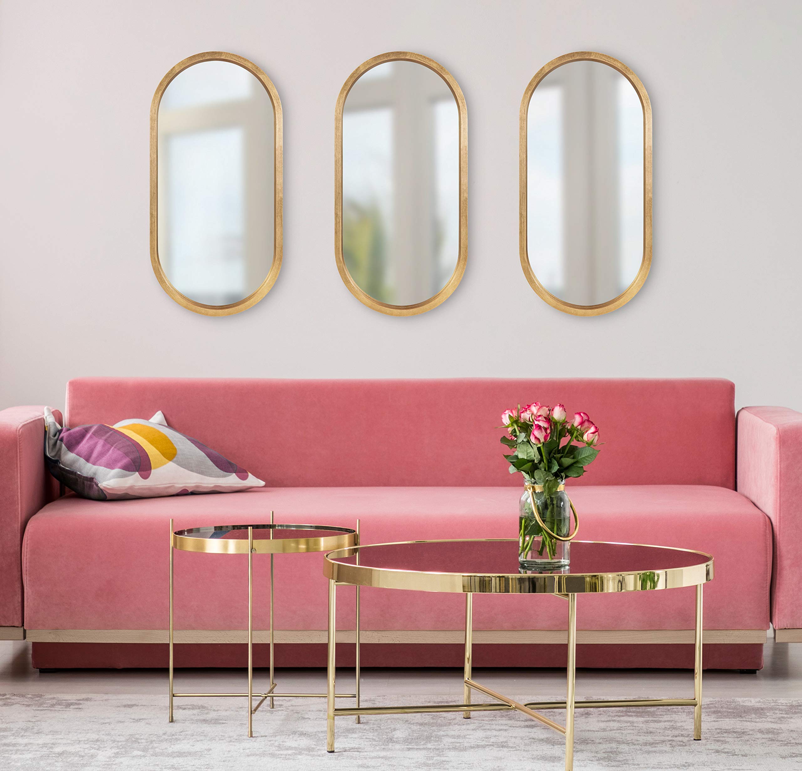 Oval Wall Mirror Gold Frame 12x24