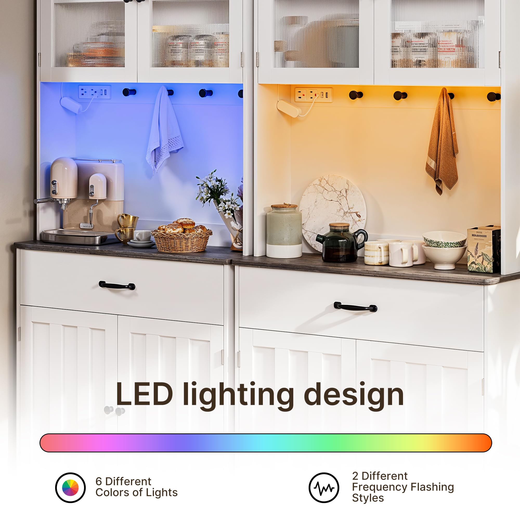 71" Storage Cabinet with LED Lighting and Charging Station