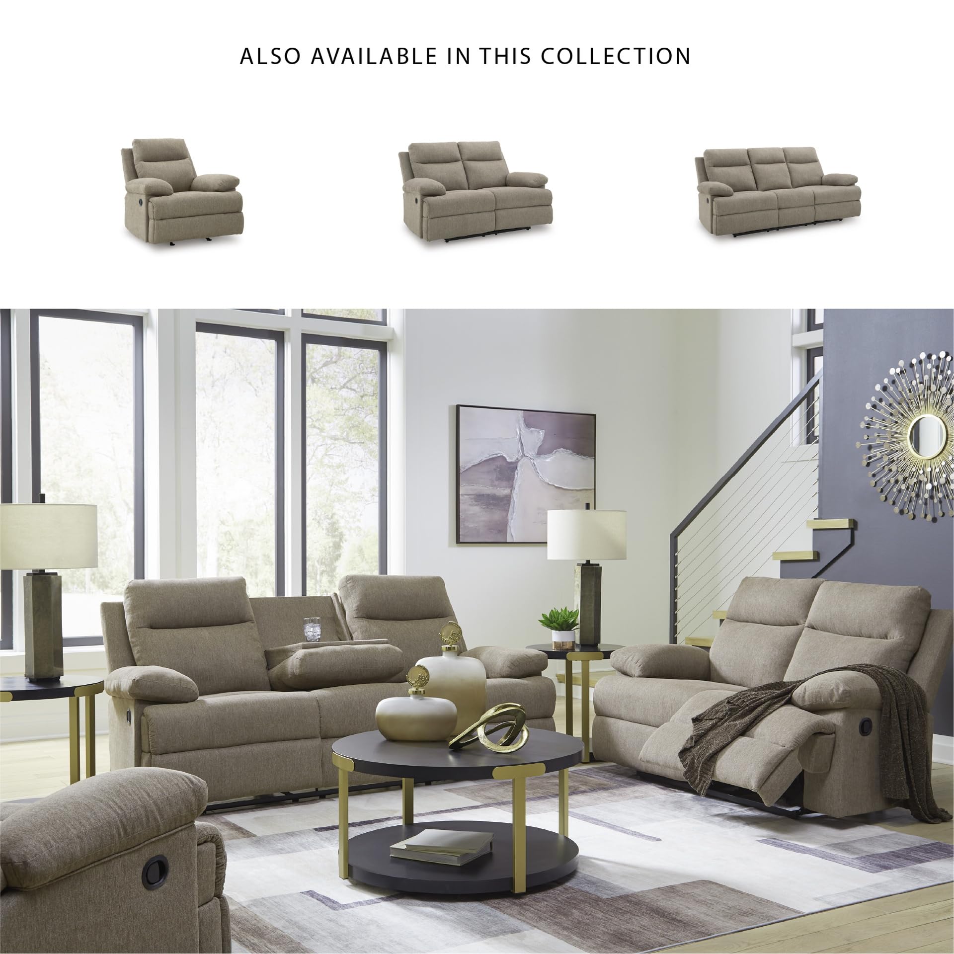Mocha Chenille Reclining Sofa with Drop-Down Table