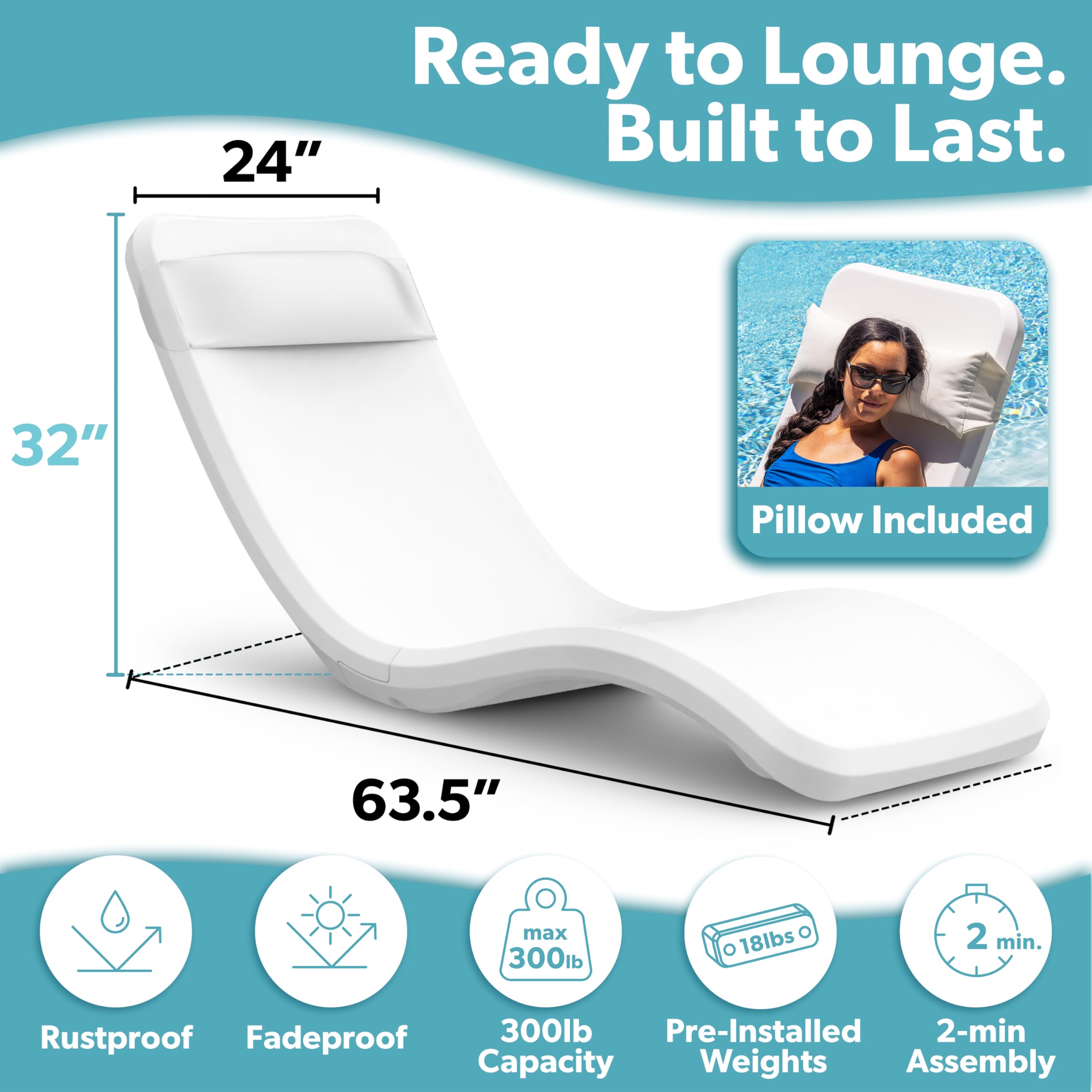 Coast Modern In-Pool Lounge Chair - Waterproof Weighted Chaise Lounger