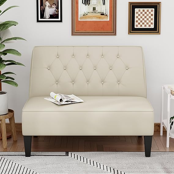 Blue Tufted Loveseat Settee