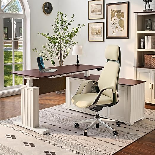 Leather Standing Desk 60 Inch with Drawers