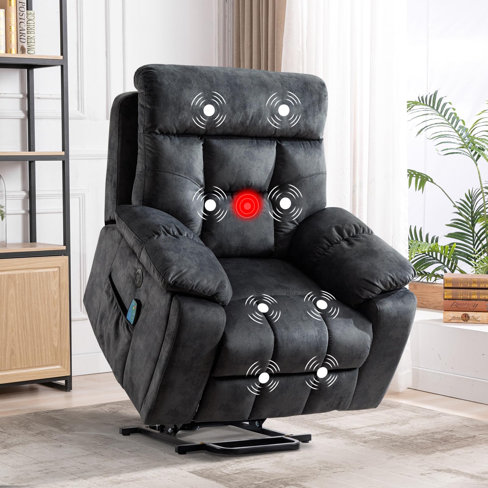 Large Power Lift Recliner with Massage and Heat - Grey
