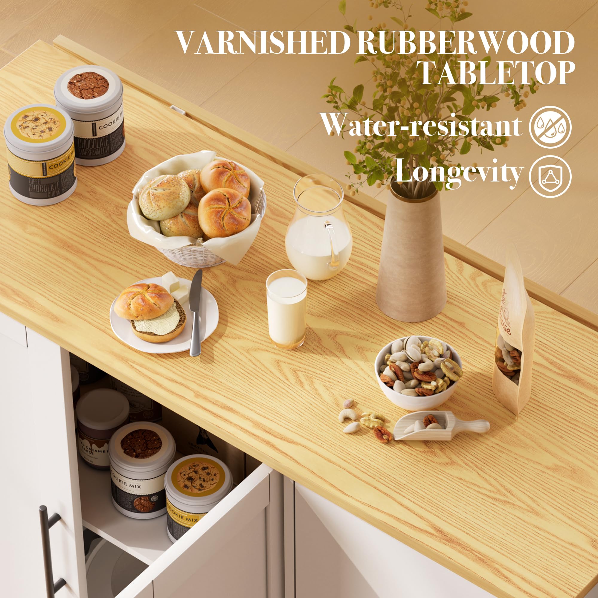 Kitchen Island on Wheels with Storage and Drop Leaf