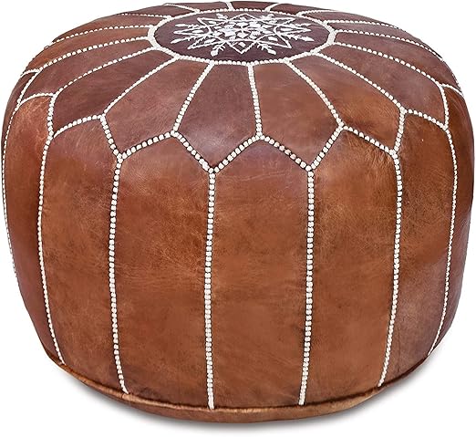 Handmade Leather Moroccan Pouf Ottoman